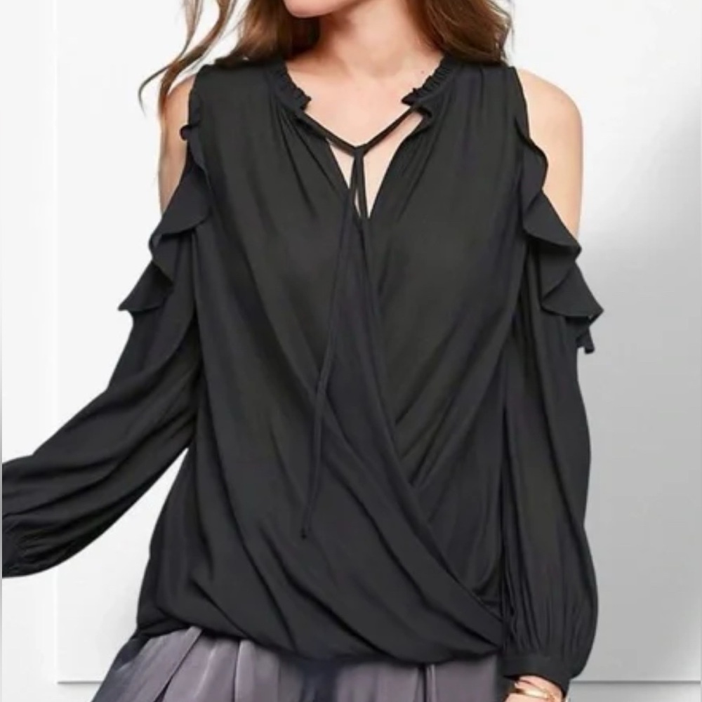 Maeve Black Liesel Ruffled Blouse Size Medium